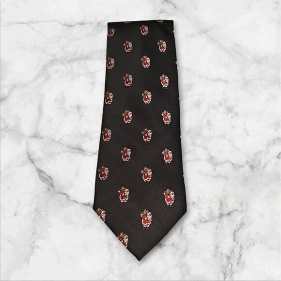 Black Christmas Necktie with Santa Claus Design Holiday Tie for Men - Picture 2 of 4